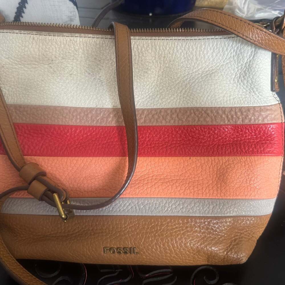VTG Fossil Leather Stripe Small Crossbody Handbag Multi-color